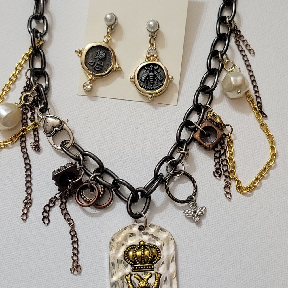 Vintage-Inspired Gold and Silver Charm Necklace Set